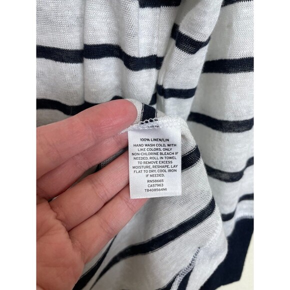 Treasure & Bond Large Striped Henley Top Navy Blue Button Front V-Neck Linen - Picture 6 of 6